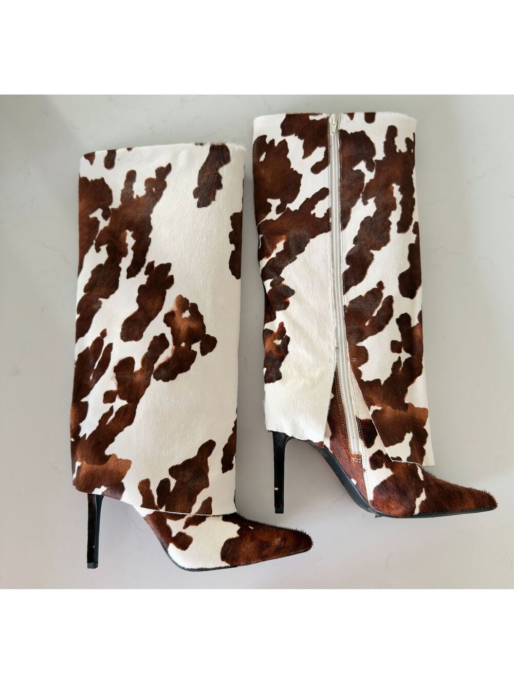 International Concepts Skylar Abstract Cow Fold Over Knee High Boots Size 6